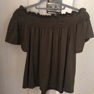 Army green off the shoulder top